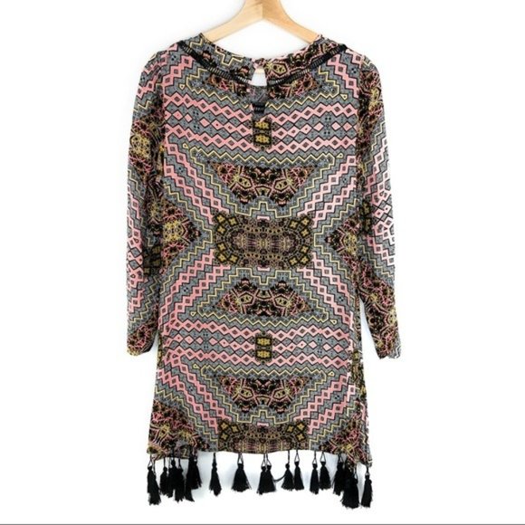 MinkPink Long Sleeve Tassel Trim Graphic Dress - Picture 6 of 6